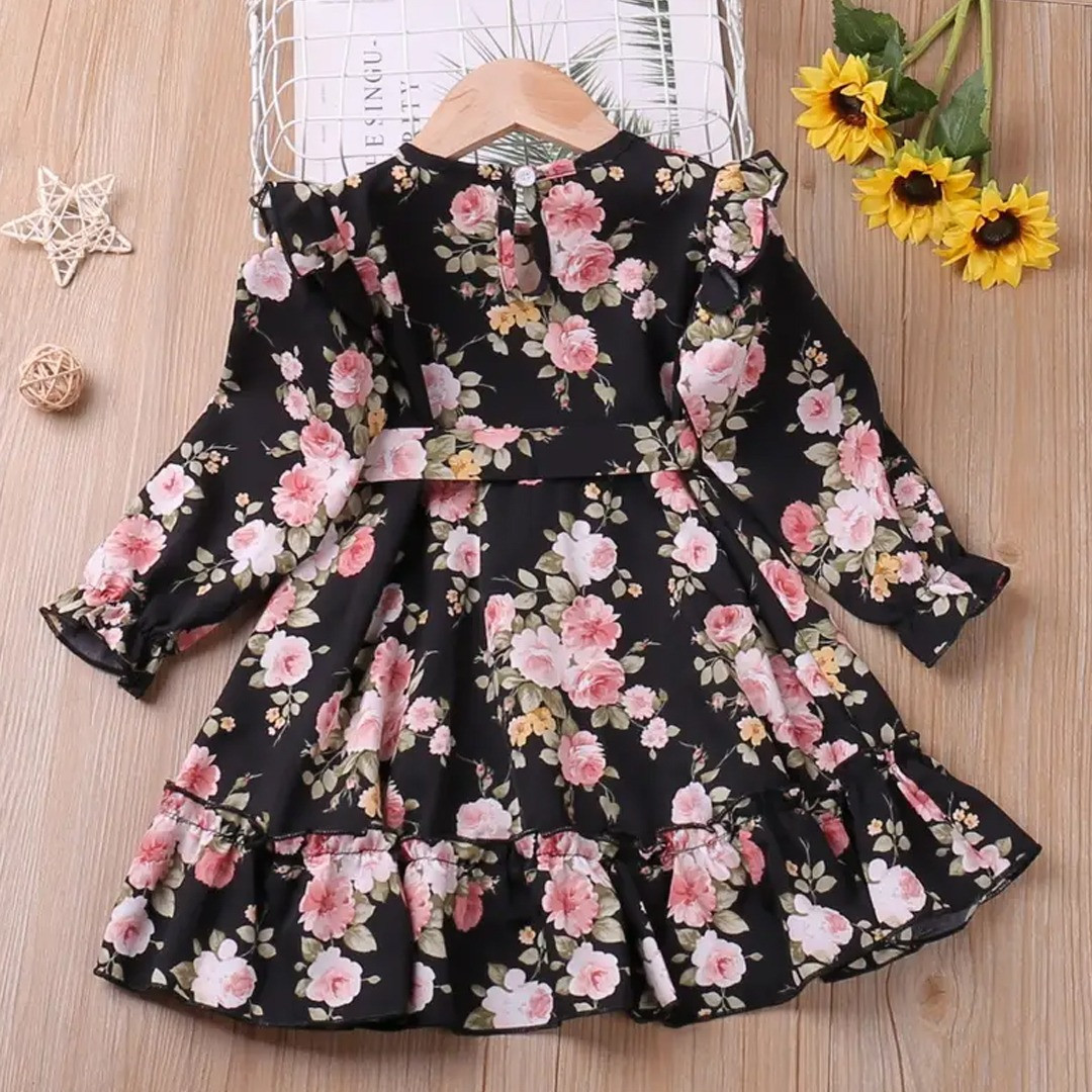 Flower Gown Elegant Floral Fit Dress for Girls with Belt