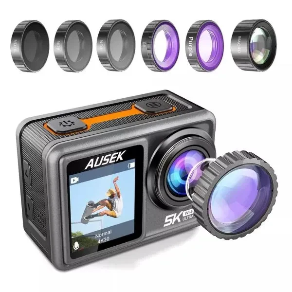 Ausek AT-S81TR Waterproof Dual Display 5K Action Camera With Filter Price in Bangladesh